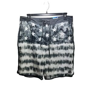 Wave Zone New Americana Flag Patriotic Resort Swim Shorts Trunks Mens 38 Gray‎